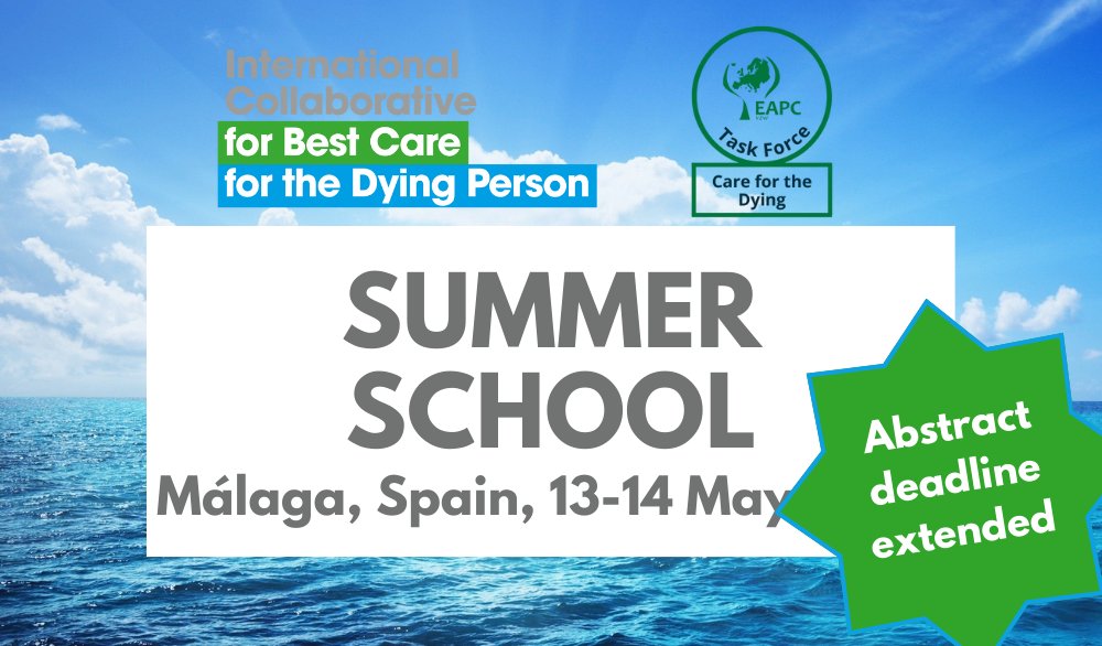 ⚠️Abstracts extended to 19 Feb⚠️

Delivered in partnership with <a href="/EAPCvzw/">EAPC VZW</a> Task Force on Care for the Dying, #SummerSchool has workshops on
➡️International #research opportunities
➡️National #benchmarking 
➡️Education&amp;training

Info at bestcareforthedying.org/summer-school  #EoLC #PalliativeCare