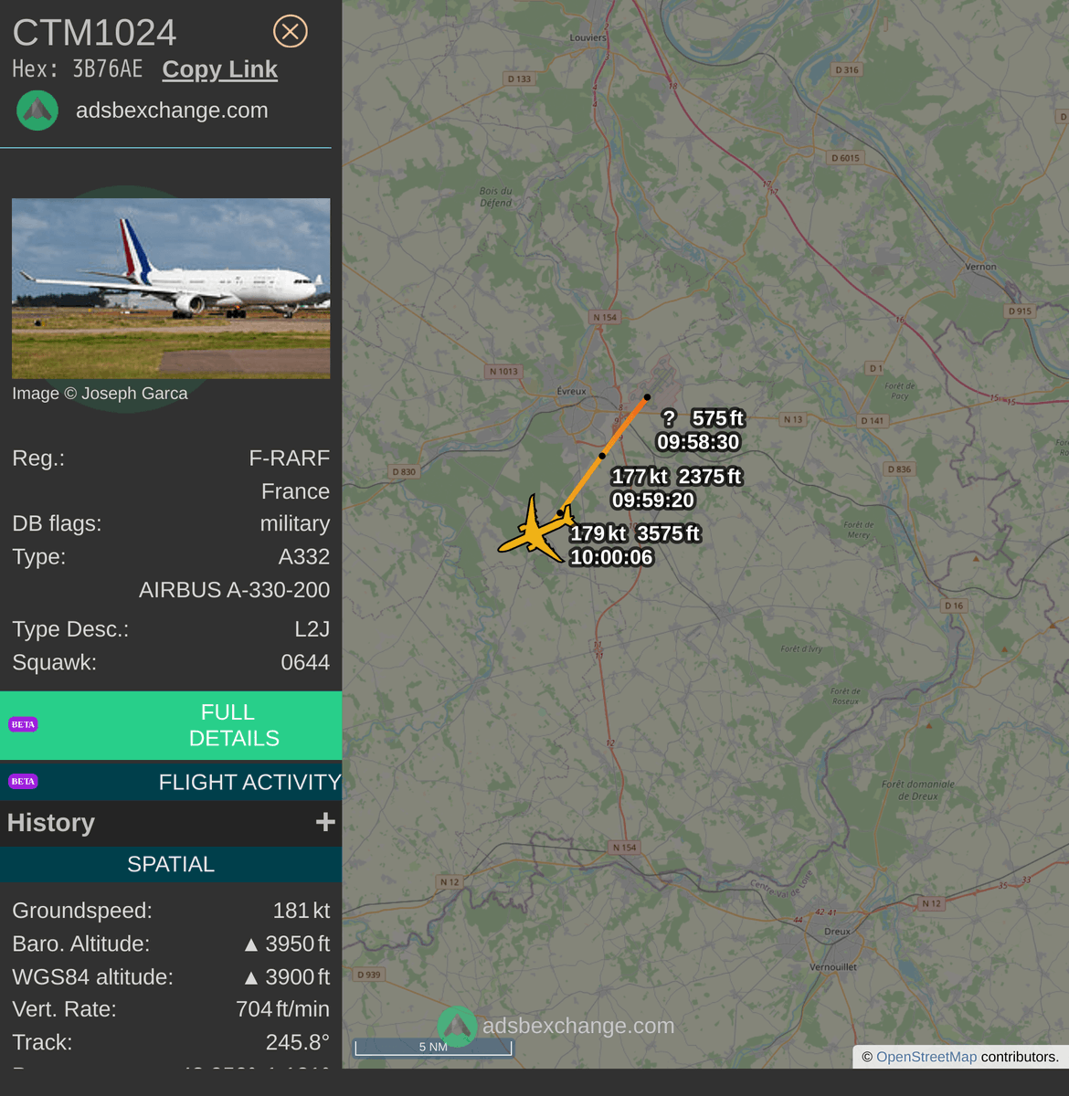 FlottePresident's tweet photo. 🛫 Un Airbus A330-200 🇫🇷 République Française vient de décoller près de Évreux/Fauville, France.
Vol #CTM1024, immatriculation #FRARF.
Suivre le vol : https://t.co/NIcPZJFSDV https://t.co/NNb1K8XCCU