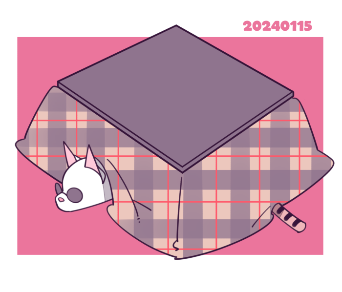 no humans kotatsu table border white border pink background plaid  illustration images