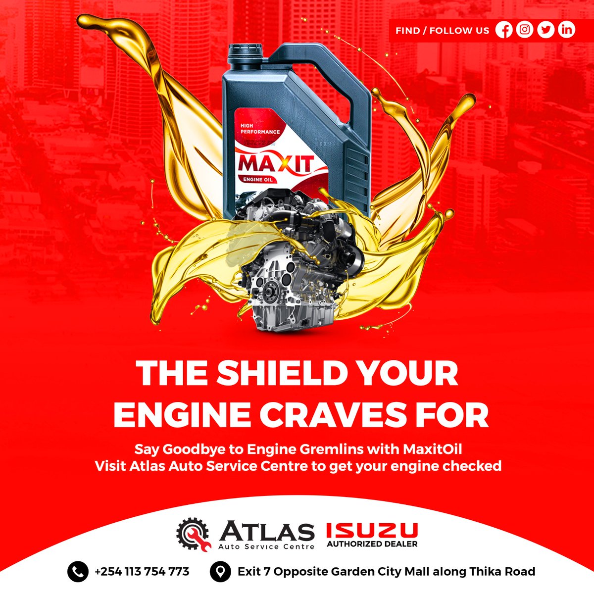 Atlasautocentre's tweet photo. πβ¨ MAXIT OIL - the shield your engine craves. Bid farewell to engine gremlins and give your ride the care it deserves. Visit Atlas Auto Service Centre for an engine check that speaks volumes. #MaxitOil #EngineCare #AtlasAutoService #Airbnbs #G77ChinaSummitUg24 #CCTV https://t.co/k86ov4OIJT