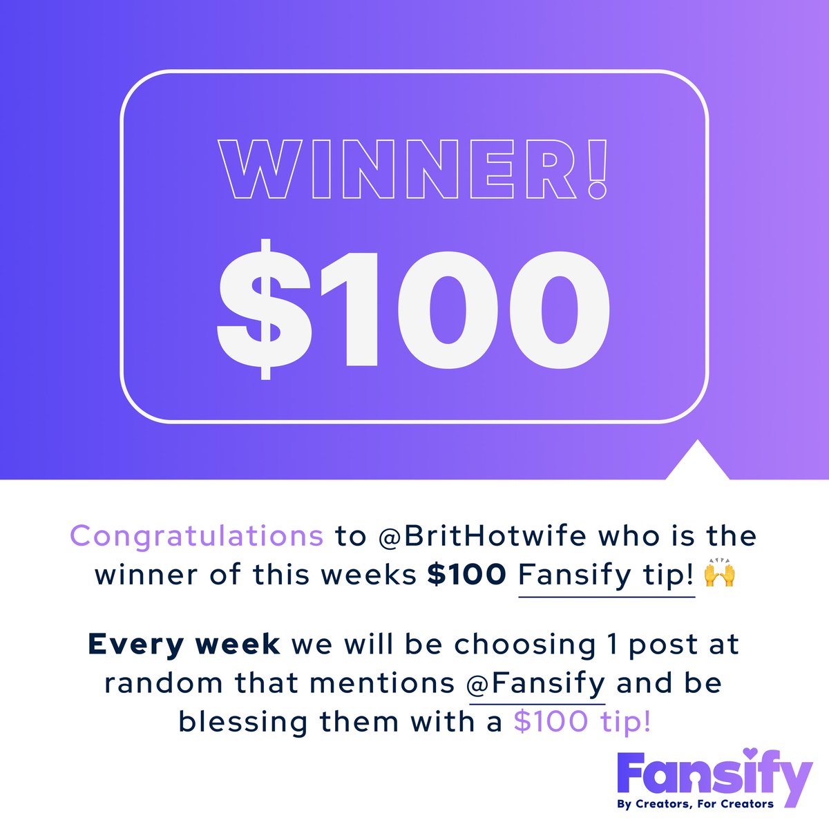 Congratulations @brithotwife 🙌 Please check your Fansify account to see your tip 💜