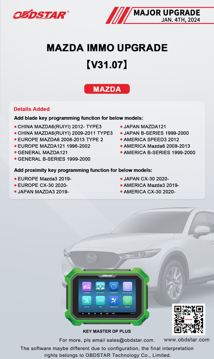 ObdstarTec's tweet photo. #OBDSTAR #AUTOMOTIVE #MajorUpgrade
BMW IMMO UPGRADE【V30.47】
MAZDA IMMO UPGRADE【V31.07】
PEUGEOT/CITROEN/DS IMMO UPGRADE【V42.68】

#IMMO #auto #locksmith #IMMO #maintenance #repair #KeyMasterDPPlus #keymaster5 https://t.co/k2WdOoT3lk