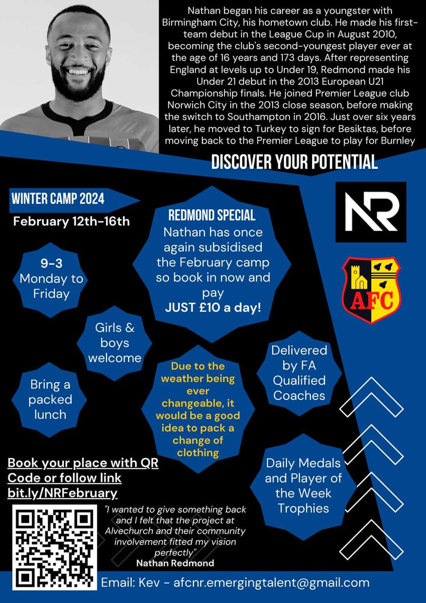 Alvechurch FC Ability Counts (@afcdisability) on Twitter photo Limited Spaces left on our ever popular Nathan Redmond Emerging Talent Camp hosted by <a href="/Alvechurch1st/">Alvechurch FC</a>
Get in quick to avoid disappointment.
Booking - (please complete form to register for a place)
bit.ly/NRFebruary Limited Spaces left on our ever popular Nathan Redmond Emerging Talent Camp hosted by <a href="/Alvechurch1st/">Alvechurch FC</a>
Get in quick to avoid disappointment.
Booking - (please complete form to register for a place)
bit.ly/NRFebruary