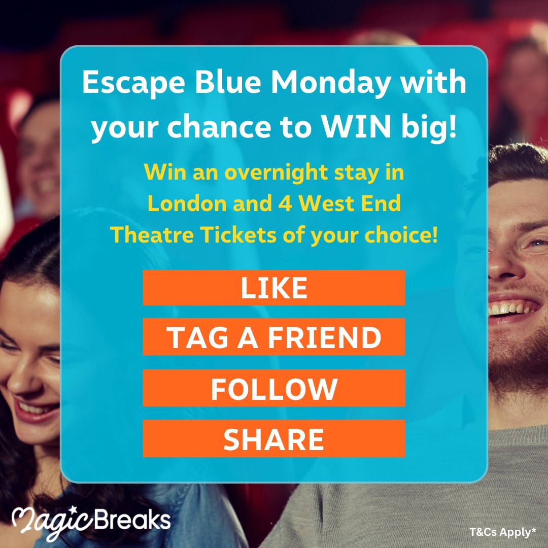 MagicBreaks's tweet image. Escape Blue Monday this year with your chance to WIN big! 😍✨

Enter now for a chance to WIN an amazing 1-night stay at a luxury London Hotel with 4 tickets to see a West End theatre show of your choice!* 🎭🎫

All you need to do for your chance to WIN this amazing prize is: 👇…