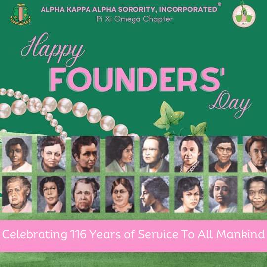 AKA_Pi_Xi_Omega's tweet photo. TODAY, we celebrate the rich history of our phenomenal founders upon whose shoulders we stand and will continue to serve all mankind.
Happy Foundersโ Day to the Ladies of Alpha Kappa Alpha Sorority, Incorporated.
#AKAFoundersDay #nar1908 #aka1908 #aka116 #soaringwithAKA https://t.co/bj4Otgb0Q9