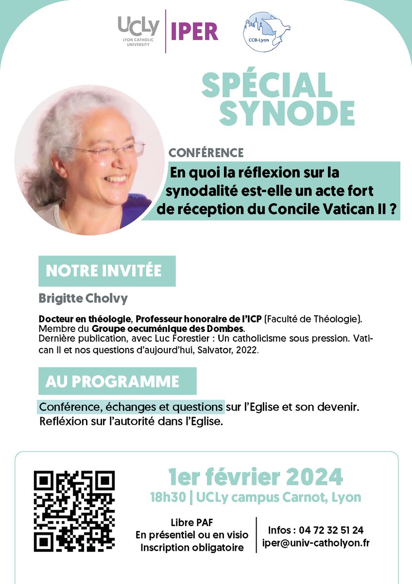 IPER_UCLy's tweet photo. L'IPER vous propose un second rendez-vous "spécial #synode" avec la CCB-Lyon

📍 Campus Carnot, @ucly ou en visio
📅 Le 1er février 2024 à 18h30
👉PAF libre, sur inscription : https://t.co/Hh7tQGYN2f https://t.co/DPZkfD7ARH