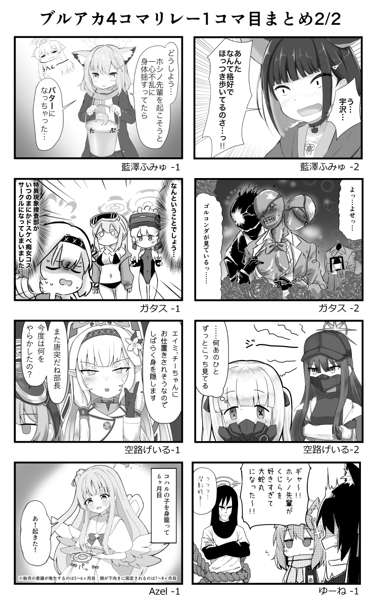 サンアカ4【A-21】AQ-pinwheel新刊② 2つ目の新刊は参加者13名で送るブルアカリレー4コマ本になります! 今年になってから生まれた企画ゆえノリと勢いで進行したり4コマ以外にも急に企画発足したり進行からしてカオスだったのを感じられる一冊になっていると思います!(参加者はツリーにて)
