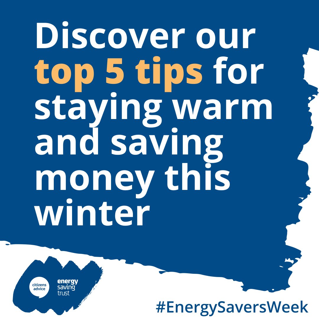 ⚡ Welcome to #EnergySaversWeek! We’ve worked with energy saving experts, @EnergySvgTrust, to share our top 5 affordable tips for staying warm this winter. Find the tips and all our energy advice on our website ⤵️ citizensadvice.org.uk/energysaverswe…