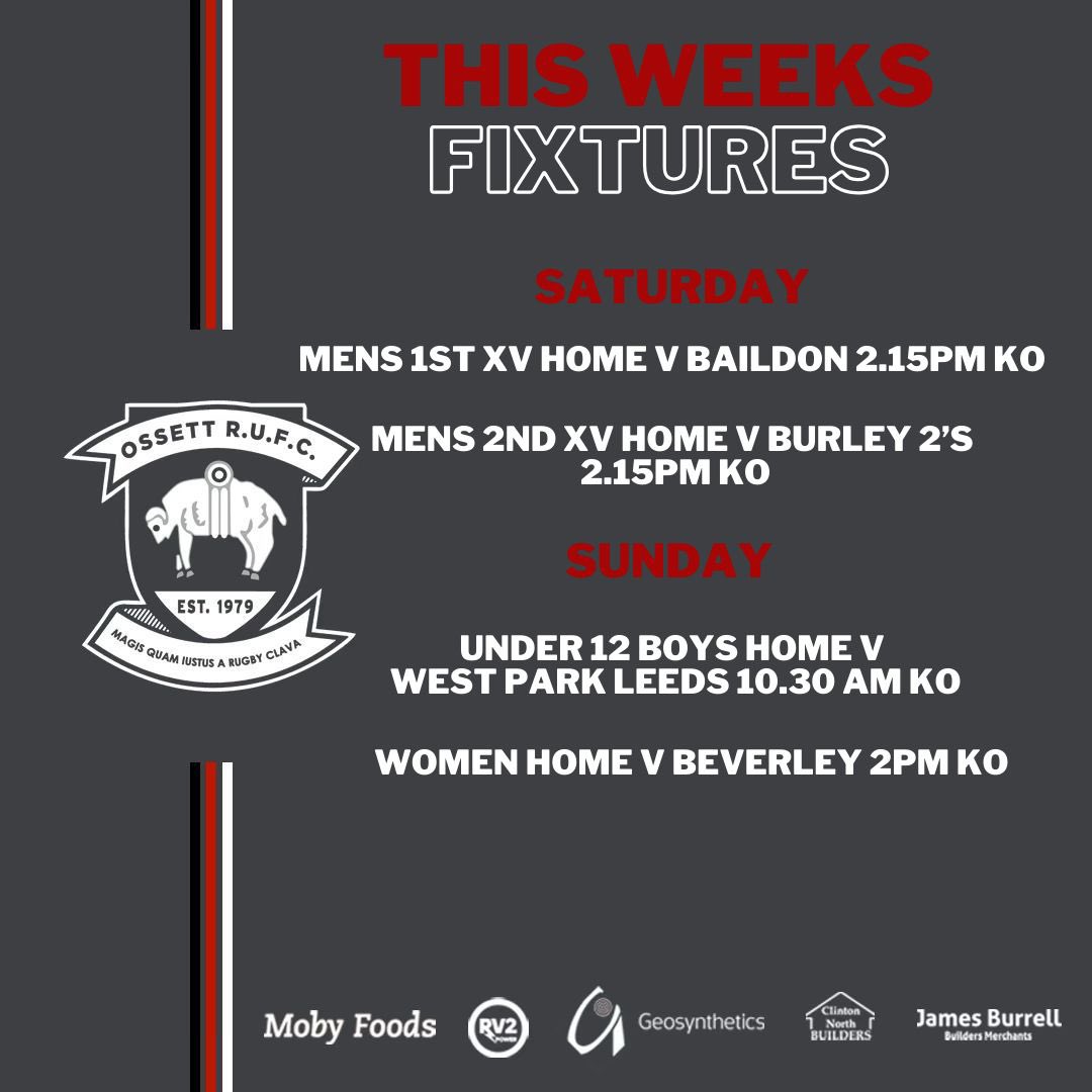 OssettRugby's tweet photo. #matchannouncement #monday 📢🚨 💪🏻🏉

#Saturday - First XV at #home against @BaildonRUFC 

#Pirates compete at home against @BurleyRUFC for the  #breadboard #cup 🥖🏆🏴‍☠️ 

KO at 14:15 - get down to QT for a drink great #Rugby and drinks 🍻🥤

#rugbyunion @YorkshireRugby #rugbylife https://t.co/GDadYliXCi