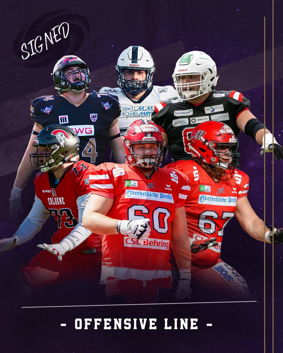 FFM_Galaxy's tweet image. 🚨Signing Alert🚨

Introducing 6 new players that will help strengthen our offensive line next season!
Ole Krebs, Max Zimmermann, Felix Frankreiter, Luca Hebel, maximilian Manderbach and Justin Keaton will be purple in 2024! 💜🔥

#FrankfurtGalaxy #ELF2024 *REPOST