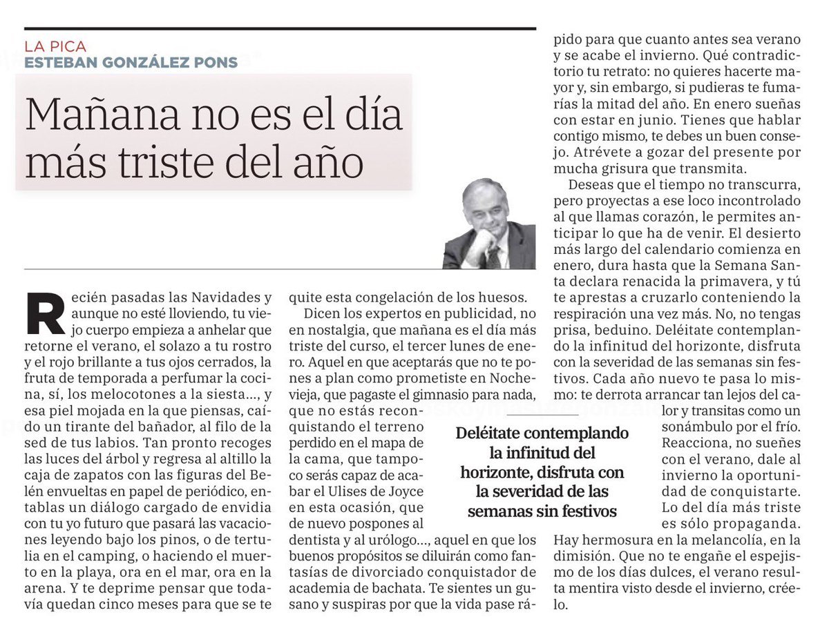 A pesar de lo que dicen los expertos, hemos empezado el día estupendamente bien. 'Reacciona, no sueñes con el verano, dale al invierno la oportunidad de conquistarte'. Buena idea. Esta semana en @lasprovincias con @gonzalezpons #BuenosDiasATodos #FelizLunes