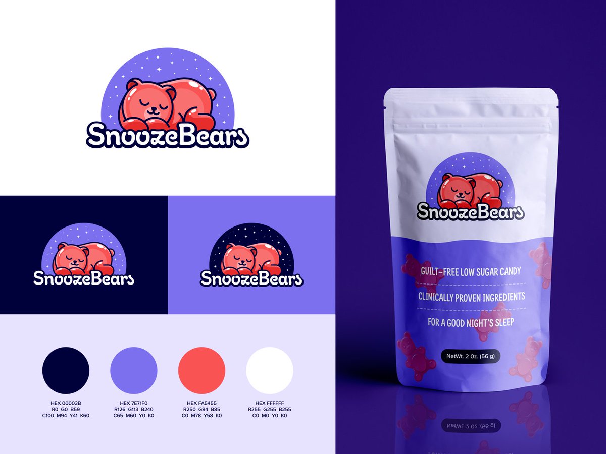 AlfreyDavilla's tweet photo. Logo, packaging, and brand guidelines for Snooze Bears, a guilt-free, low-sugar candy with clinically proven ingredients, cater to candy lovers seeking a good night’s sleep. 

What do you think? 🙂 https://t.co/sxuOhormmV