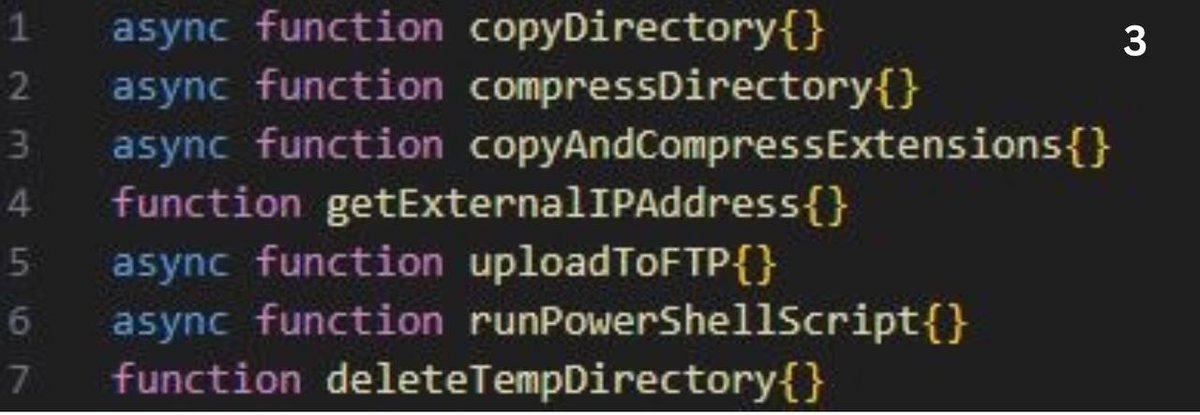 anyrun_app's tweet photo. 📌Intriguing #AsyncRAT's execution chain with #NodeJS
#Phishing -> user execution of WSF script -> #VBScript -> Fake Jpg Using bitsAdmin -> ZIP download -> #JScript -> BAT -> downloaded Node.exe and created app.js scheduled task -> run.js -> powershell.exe -> aspnet_compiler.exe -> AsyncRAT
⚙️The file app.js is employed in a scheduled task to execute another script, run.js, which, in turn, initiates the main AsyncRAT payload using PowerShell.
⚙️The obfuscated #PowerShell command executes two payloads contained in msg.dll and runpe.dll. These files are .txt files with a .dll extension.
⚙️The runpe.dll is used to inject msg.dll in the aspnet_compiler.exe process.
msg.dll is a main payload containing AsyncRAT.
⚙️open.js is used to run get.js, here get.js:
1️⃣ retrieves the external IP address for an FTP connection
2️⃣ gathers information from the browsers (Chrome and Edge),
3️⃣ uploads it to an FTP server
4️⃣ executes a PowerShell script
⚙️The PowerShell script reads and executes code from specific files to steal personal data. Various functions handle file manipulation (reading and archiving data) and directory cleanup (deleting files).
Check the sample ↘️
https://t.co/1gWycxhqK6
Check CyberChef recipe and IOC below ↘️