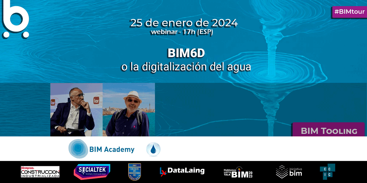 BIMAcademyES's tweet photo. Nuevo año, nuevo #BIMtour sobre #BIM6D o la #digitalización del agua
¿Somos conscientes de la gestión del agua cuando hay sequía o avenidas?
Confirma asistencia
🗓️ 25/01/24
⏰ 17h
👉 https://t.co/AO52KicyMB
@BIMCommunity, @datalaing, @socialtek_media https://t.co/M1c6aJAxJP