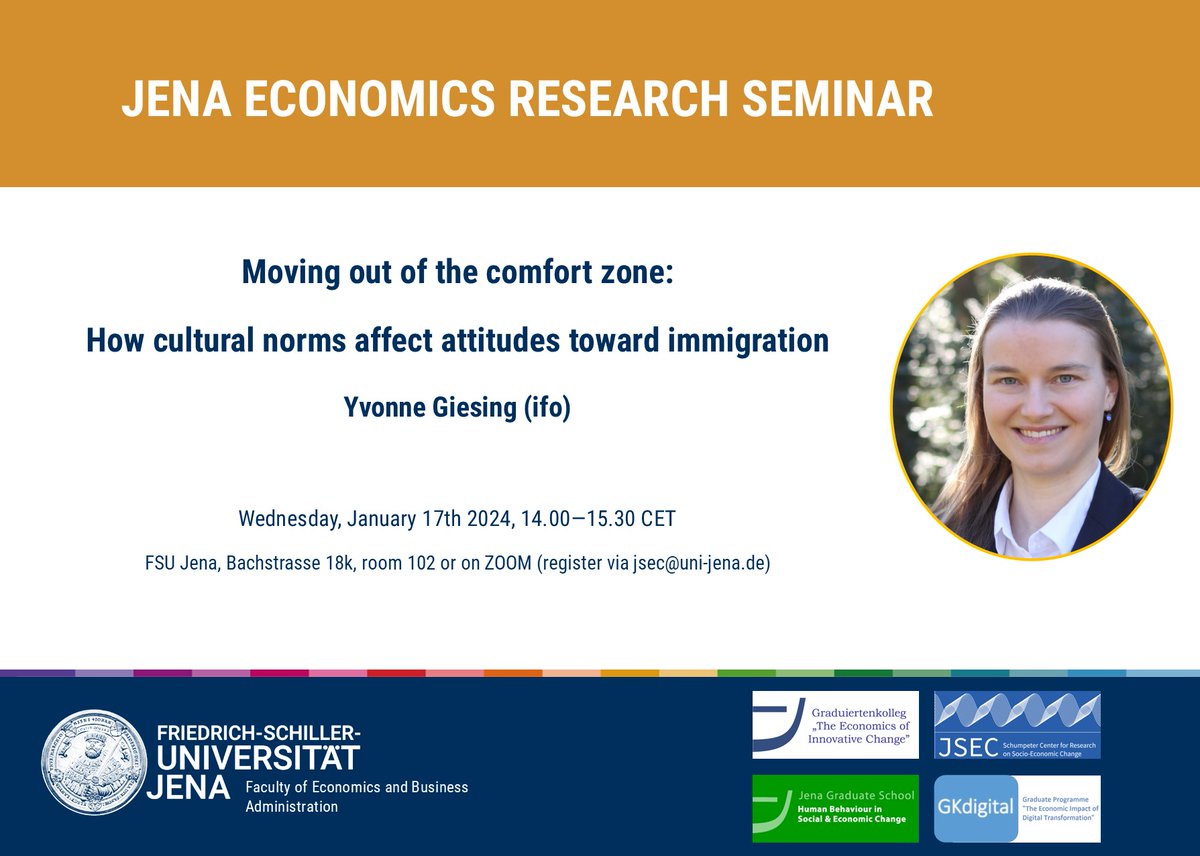 JsecZentrum's tweet photo. Happy New Year to everyone! We start this year in our JERS series with a talk by Yvonne Giesing (ifo). Join us in presence or online this Wednesday
@SUbelmesser @UniJena https://t.co/E4QFnDBEZb