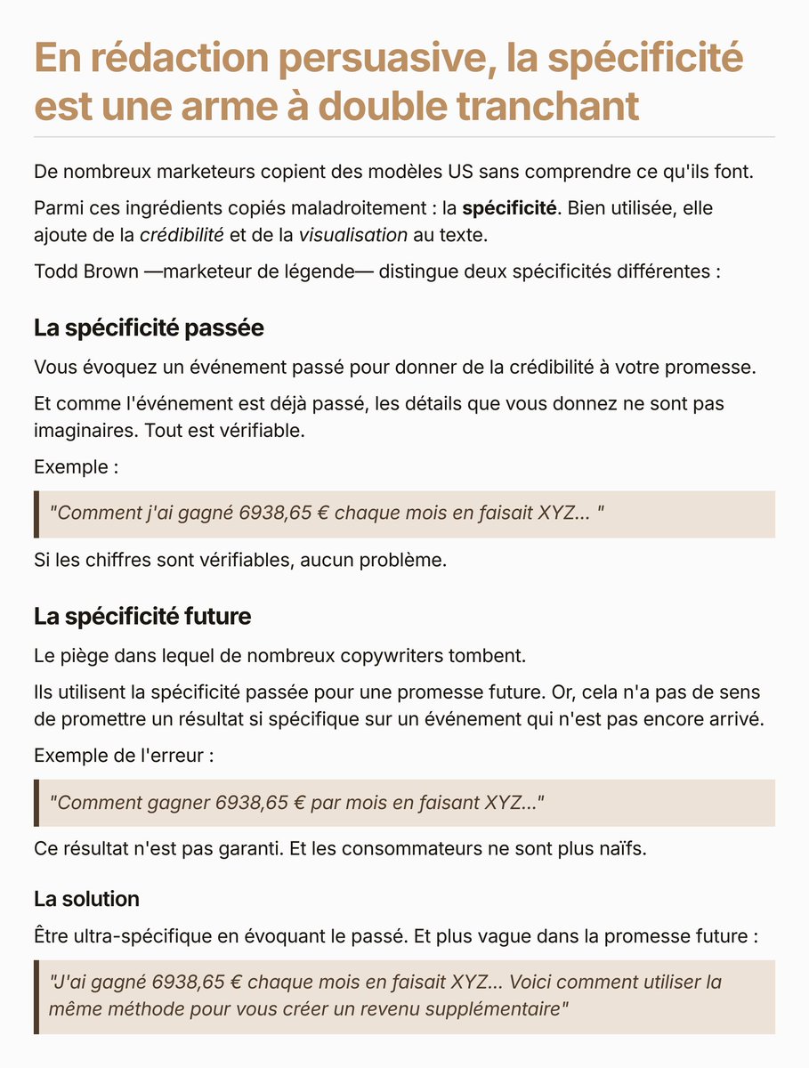 KevinDetem's tweet photo. On vous a dit d'être ultra-spécifique dans la rédaction de vos textes promotionnels.  

Mais de nombreuses personnes tombent dans ce piège : https://t.co/coLEwzXwuc