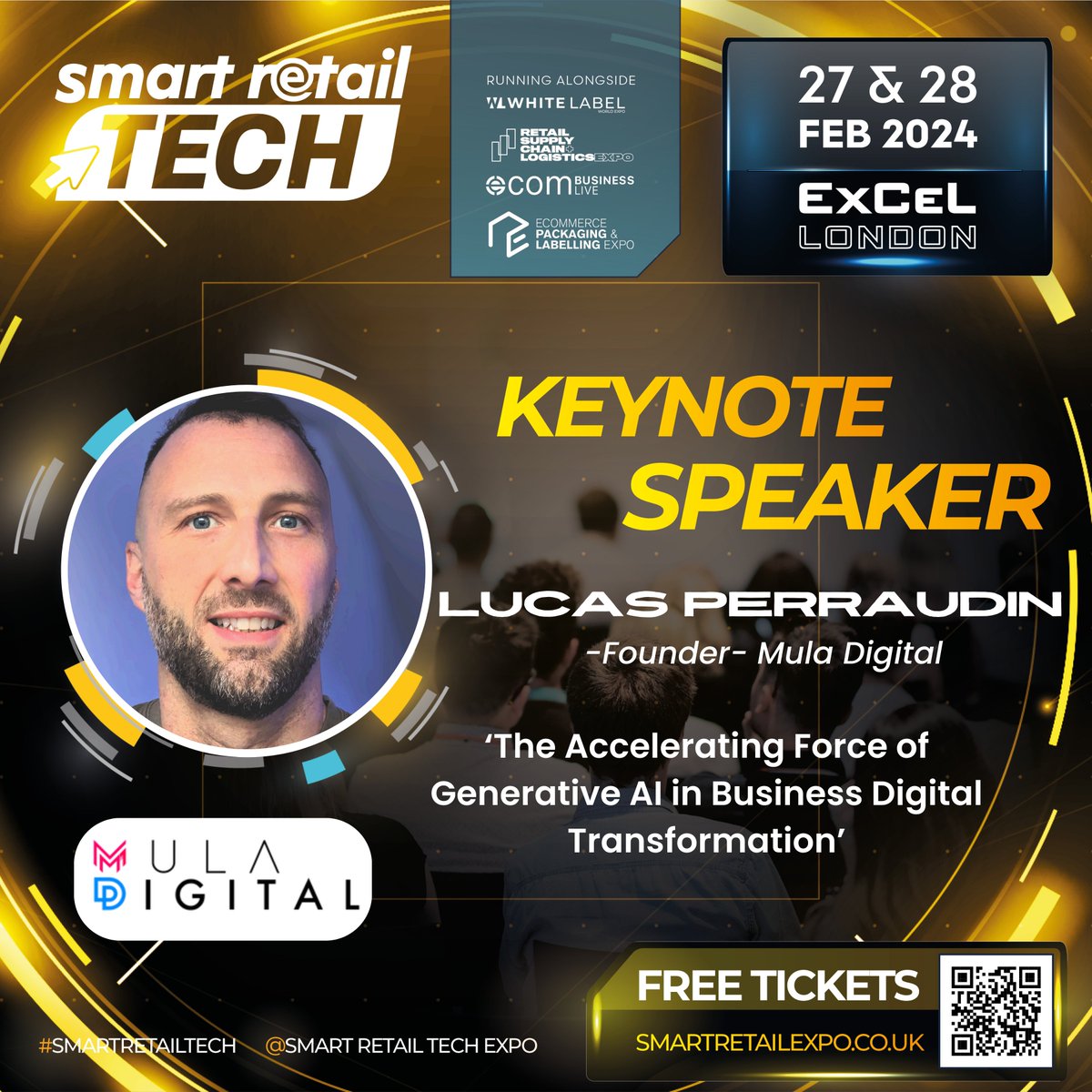 We’re delighted to let you know that Lucas Perraudin, Founder of Mula Digital will be hosting a keynote session at the Smart Retail Tech Expo London! You can register for your complimentary tickets now! 🎫lnkd.in/eaX-fkUV #SmartRetailTech #SRTUK #DigitalTransformation