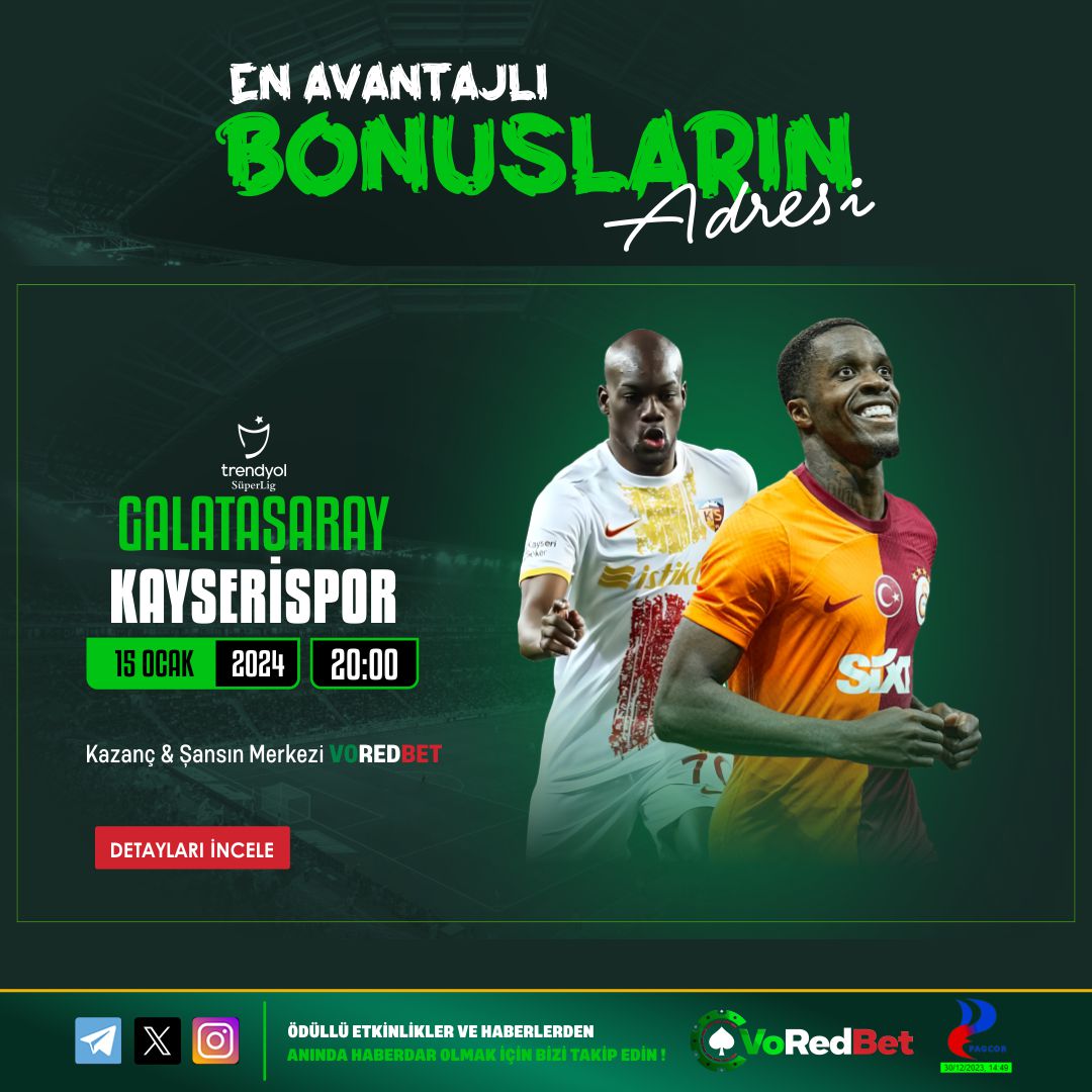 🔔 #Voredbet güvenli kazancın adresi!  

🎰 Günün maçı #Galatasaray vs #Kayserispor 

🎁 #freebetler ve 7/24 #güvenilir #hızlı #çekim garantisi; 

📲 vored.vip 

#spor #casino #voredbet #galatasaray #alanyaspor #yüksek #oran #yüksek #kazanç