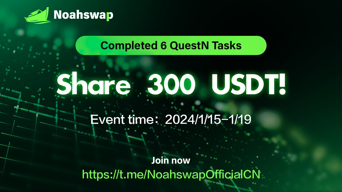 🚀 Complete 6 QuestN Tasks &amp; Share 300U! 🚀

📅 Time: 15 - 19 Jan 2024
💰 Reward: At least $3/ person
🎯 Complete all tasks from QuestN!

🔗 Participation link: 🌐 app.questn.com/quest/85967366…

🎉 Hurry &amp; Join now! 🎉