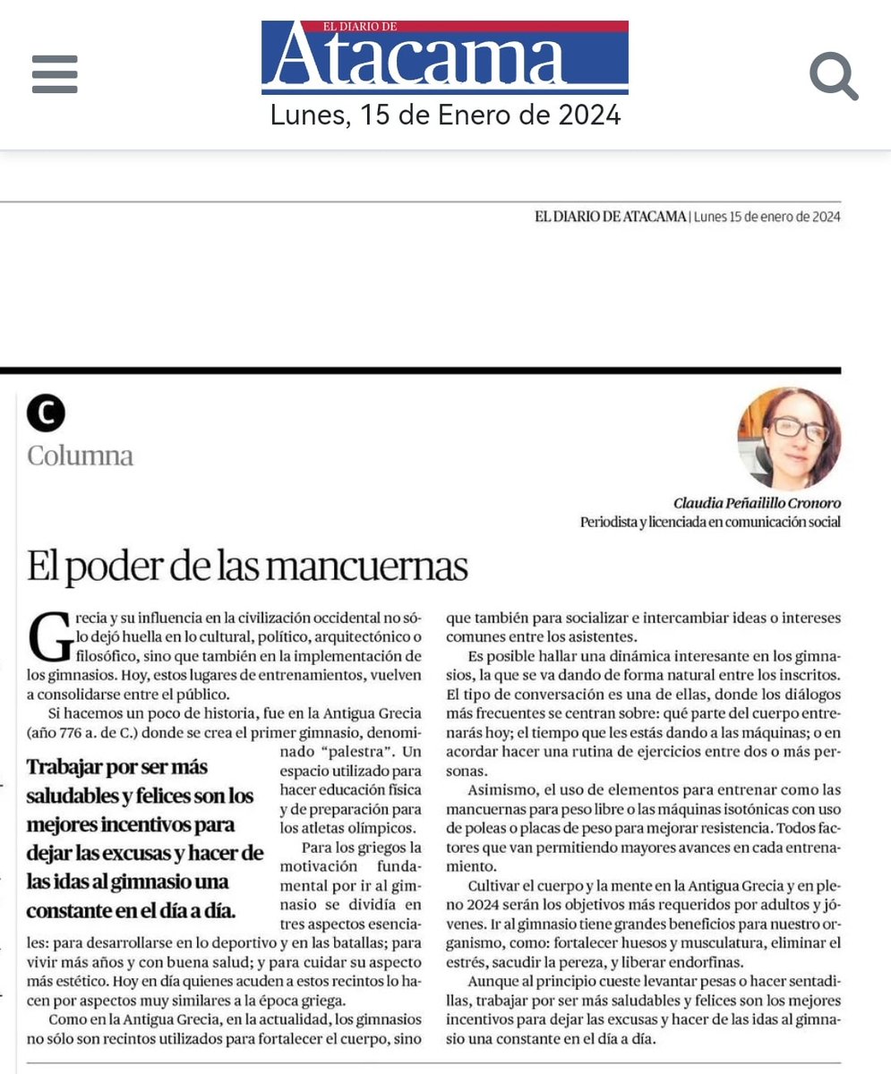Te invito a leer y comentar☺️💪

#gimnasios #gym 
<a href="/diarioatacama/">Diario Atacama</a>