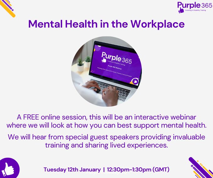 Tomorrow, @PurpleTuesNov will be hosting the first #Purple365 of 2024! In this session, they will be looking at how you can best support employees with mental health at work Register for your free tickets: bit.ly/41msw3e About Purple Tuesday: dentrepreneur.uk/2022/08/eight-…