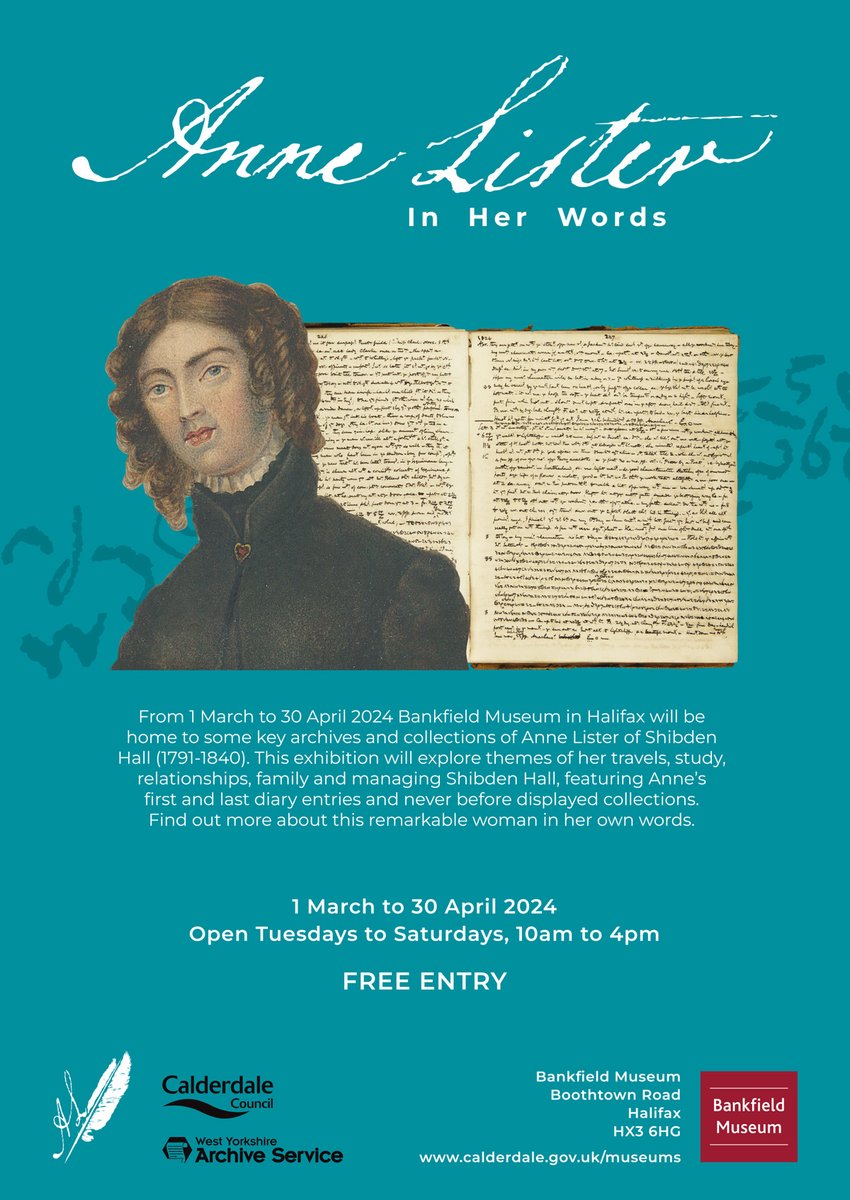 Bankfield Museum (@bankfieldmuseum) on Twitter photo We're very excited to be loaning some of the amazing Anne Lister archives from <a href="/wyorksarchives/">West Yorkshire Archive Service</a> for the 'Anne Lister, In Her Words' exhibition here <a href="/BankfieldMuseum/">Bankfield Museum</a> from 1st March.
Free entry.
Please help us spread the word! We're very excited to be loaning some of the amazing Anne Lister archives from <a href="/wyorksarchives/">West Yorkshire Archive Service</a> for the 'Anne Lister, In Her Words' exhibition here <a href="/BankfieldMuseum/">Bankfield Museum</a> from 1st March.
Free entry.
Please help us spread the word!
