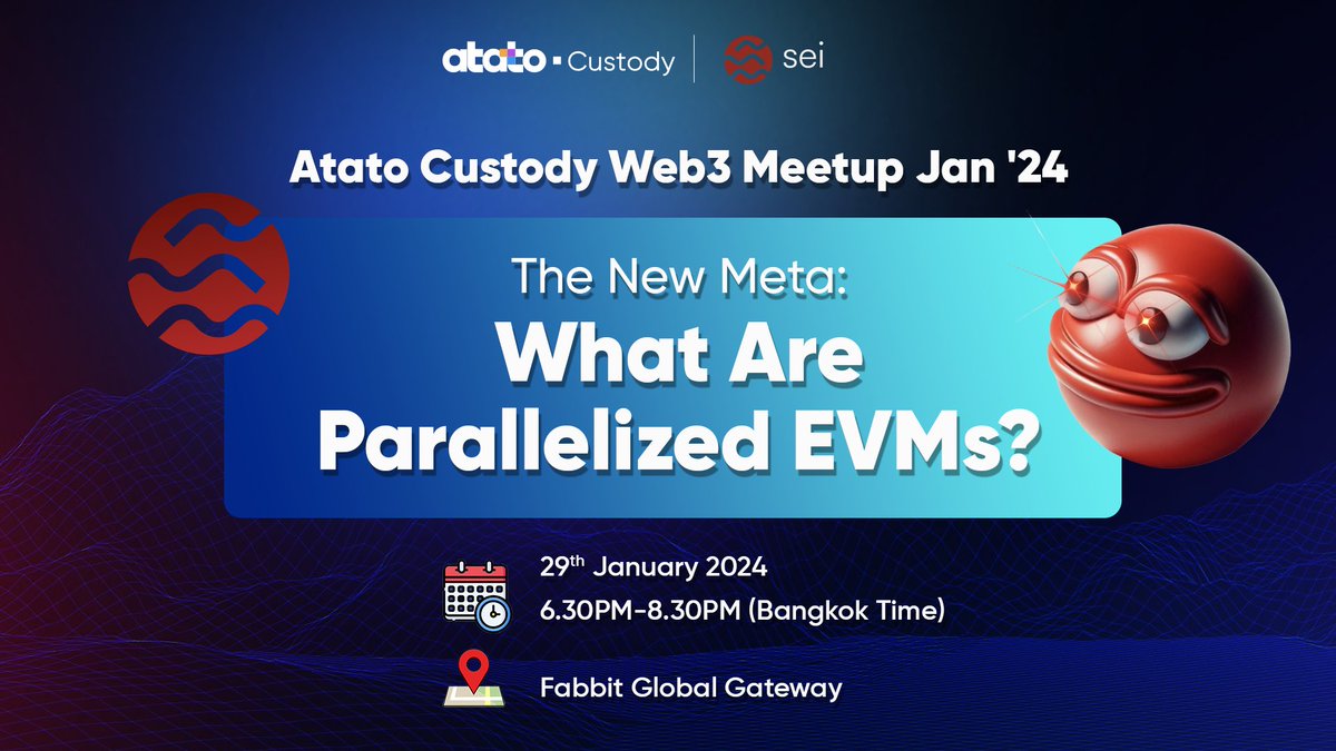 atato_tech's tweet photo. $SEI fan? Come join us for a free for all event hosted by @atato_tech where folks from @seinetwork educate us on parallelized EVMs and why this new tech matters!

Date: Jan 29th, 6.30PM-8.30PM

Register: https://t.co/3oDUn9rmcM https://t.co/6V8yziOMIG