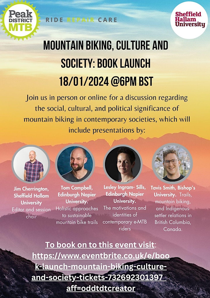 MTBCoS Innovation (@mtbcos) on Twitter photo This Thursday 18th January, Sheffield Hallam University
📷 Book Launch: "Mountain Biking: Culture and Society"
📷 Get Your Tickets Here: tinyurl.com/dnb6b8e8
Featuring <a href="/drlesleyingram/">Lesley Ingram-Sills</a> and <a href="/T_G_Campbell/">Dr Tom Campbell</a> from <a href="/EdinburghNapier/">Edinburgh Napier University</a> and <a href="/MTBCoS/">MTBCoS Innovation</a> . This Thursday 18th January, Sheffield Hallam University
📷 Book Launch: "Mountain Biking: Culture and Society"
📷 Get Your Tickets Here: tinyurl.com/dnb6b8e8
Featuring <a href="/drlesleyingram/">Lesley Ingram-Sills</a> and <a href="/T_G_Campbell/">Dr Tom Campbell</a> from <a href="/EdinburghNapier/">Edinburgh Napier University</a> and <a href="/MTBCoS/">MTBCoS Innovation</a> .