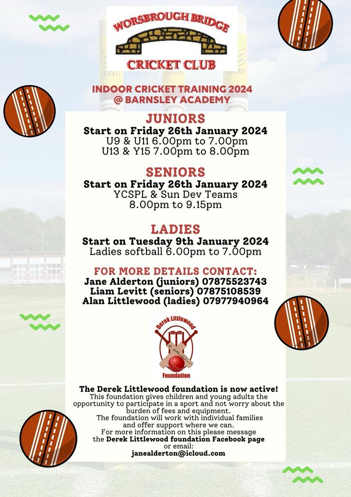 Winter Training Confirmed at Barnsley Academy starting Friday 26th January 2024. Old and New Players welcome to attend. 

U9's (years 3/4) &amp; U11's (years 5/6) 6pm till 7pm

U13's (years 7/8) &amp; U15's (years 9/10) 7pm till 8pm 

Development Team and Seniors 8pm till 9.30pm