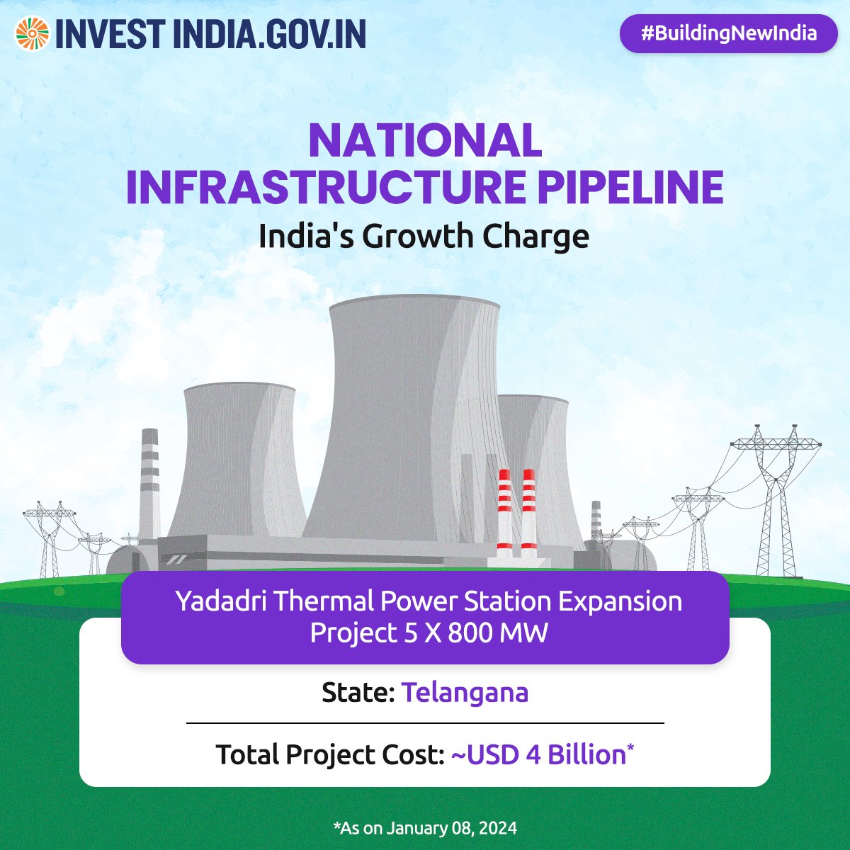 Under #NIP, the Yadadri Thermal Power Station Expansion Project [5 X 800 MW], once completed, will cater to the energy needs of #Telangana.

Know more: bit.ly/page_NIP

#BuildingNewIndia #NationalInfrastructurePipeline #InvestInTelangana #ThermalPower @revanth_anumula