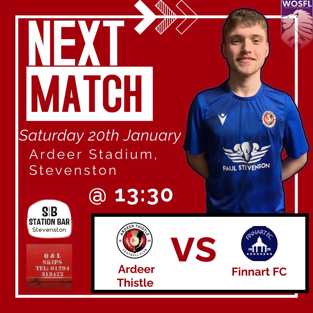 ➡️𝗡𝗘𝗫𝗧 𝗠𝗔𝗧𝗖𝗛➡️

We welcome <a href="/FinnartstarWOS/">Finnart Star WOS</a> to Ardeer Stadium this Saturday in our first home game of the year🏡

Finnart are currently sitting 2nd in the league table📈

All support will be appreciated and we will see you all on Saturday!!!

❤️🖤
