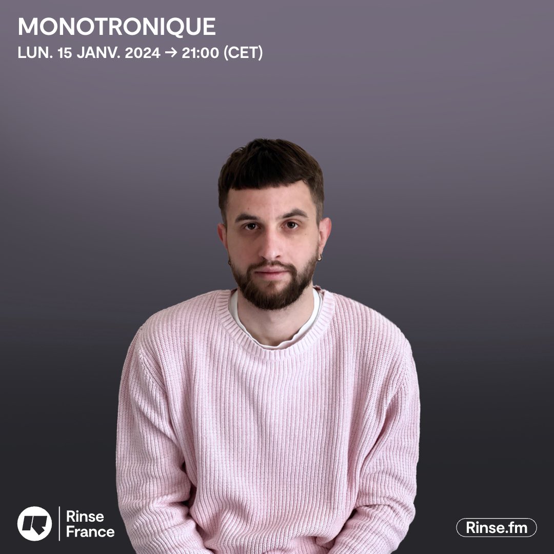 monotronique's tweet photo. Back to @RinseFrance today! Also it’s first mix of this year. 100% exclusive bits inside, forthcoming and unreleased material from all over the world as always. From house and minimal vibes to techno and fwd bass as well.

21:00 (FR)
22:00 (UA)

Keep it locked, keep it rinse 🔒 https://t.co/fQrs1dYxwQ