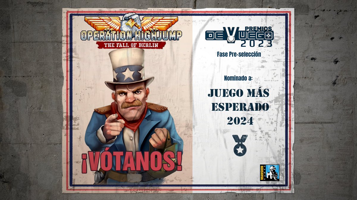 MansionGames's tweet photo. 📢¡Atención tropas 🪖!
Arrancan las votaciones de los #PremiosDevuego y #OperationHighjump 🪂 está pre-seleccionado 🎖️como Juego 🎮Más Esperado 2⃣0⃣2⃣4⃣
¡🗳️Vótanos ➡️https://t.co/RJS4MI8JjI!
#gamedev @gamebcn @DeVuego @PSTalents @emprenbit @BerriUp @SpielFabrique #devfromspain https://t.co/FkW0eq0yFr