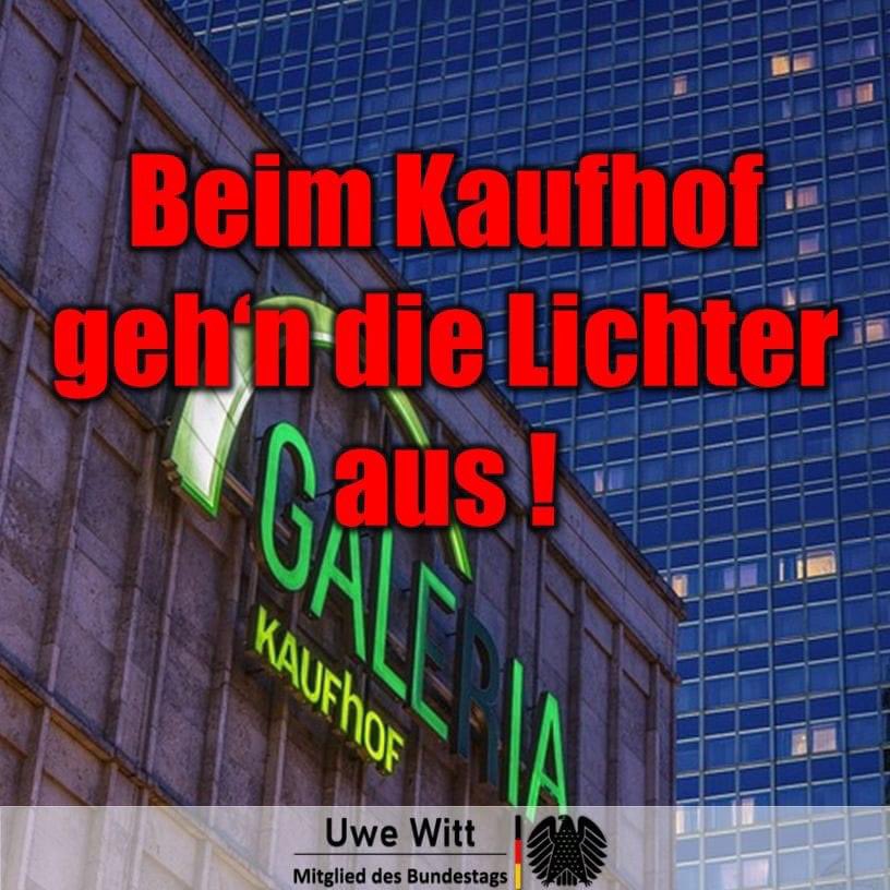 Jetzt stehen nicht nur die Geschäfte vor dem Aus, sondern auch die #Kommunen mit toten Innenstädten da. 
Es ist schade, dass die #Ampel wie gewohnt ohne weitsichtiges Handeln dem Unternehmen #GaleriaKarstadtKaufhof mit insgesamt 680 Millionen Euro unter die Arme gegriffen hat.