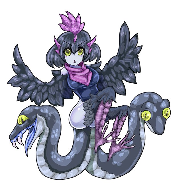 魔物娘図鑑二次 #魔物娘図鑑 #monstergirlencyclopedia 「黒骨鶏のコカトリス」コカトリスの固有個体。原種と異なり凶暴で、爪や尾の蛇は強烈な媚毒を持つ。 