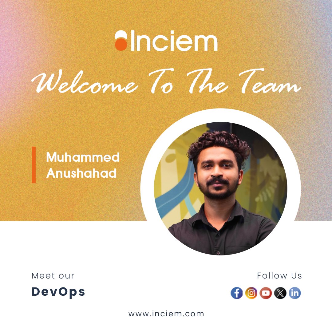 inciemtech's tweet photo. Let's extend a hearty welcome to the newest member of #TeamInciem Muhammed Anushahad - DevOps Your expertise will play a key role in our seamless operations #Inciem
Learn more by tapping the link in our bio.
#Inciem #InciemTechnologies #FutureForward #Collabration #Innovation https://t.co/ilOUd5awB9