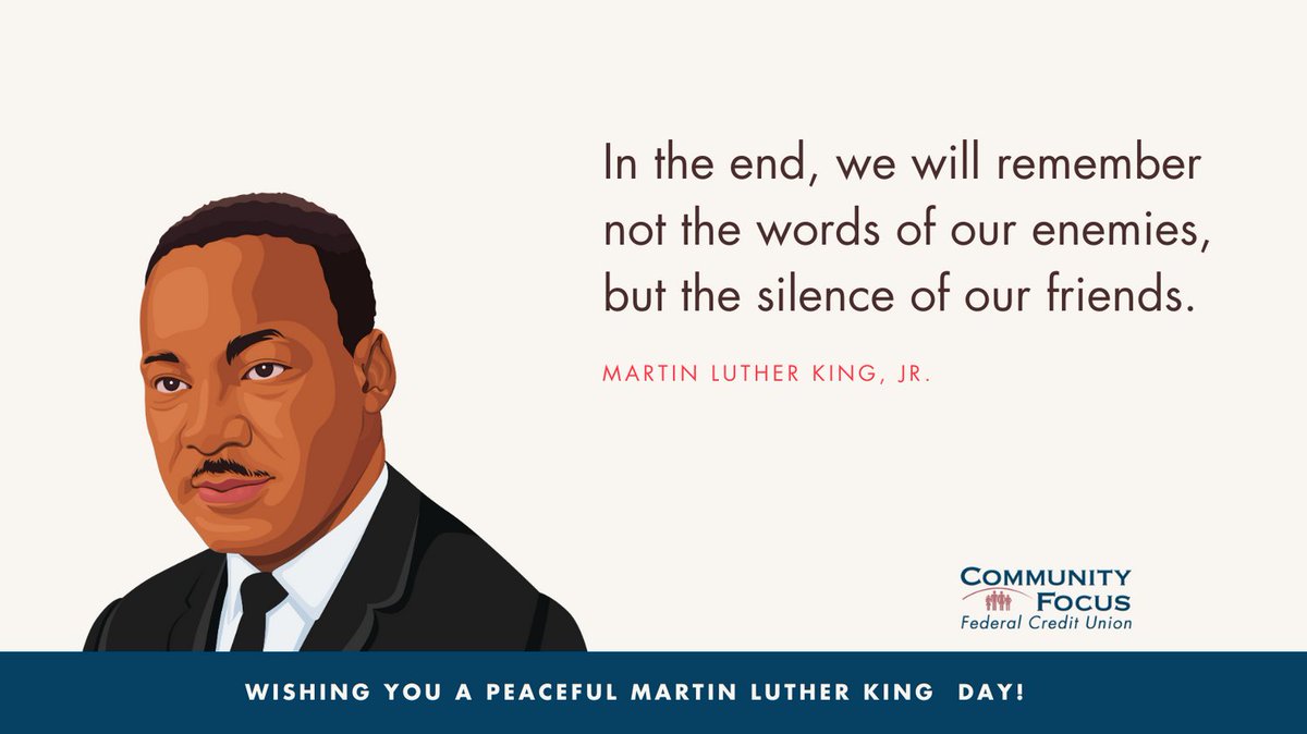 CommFocusFCU's tweet photo. Happy Martin Luther King Day! We remember!
#MLK #MartinLutherKingDay https://t.co/HU7idnVJCk