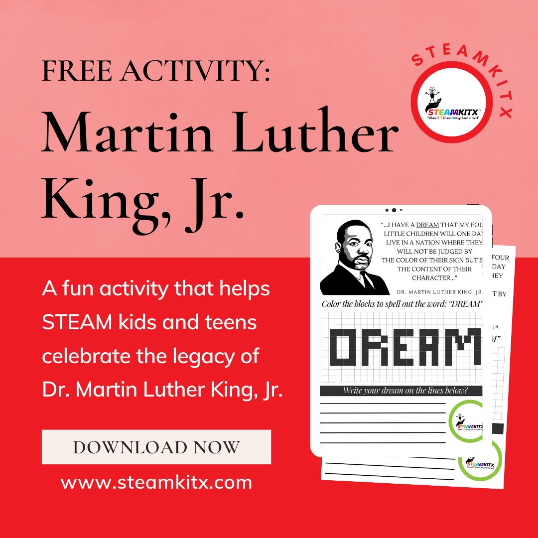 steamkitx's tweet photo. Celebrate the legacy of Dr. Martin Luther King, Jr. with this free activity download on https://t.co/jFwpY5h7vh ❤️ https://t.co/Mkl9Kbuxnz