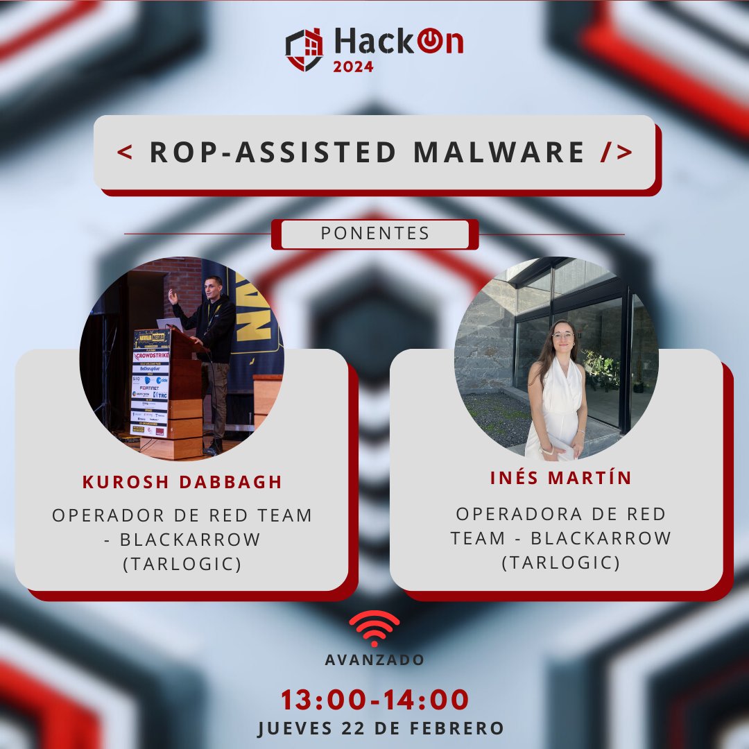 🚨 Confirmamos primera charla 🚨

Ines (<a href="/ineesdv/">Inés</a>) y Kurosh (<a href="/_Kudaes_/">Kurosh Dabbagh</a> ), operadores de Red Team en la unidad de seguridad ofensiva de Tarlogic, son la primera charla confirmada de la #HackOn2024. 👨‍💻

Muchas gracias por venir, estamos encantados de recibiros.