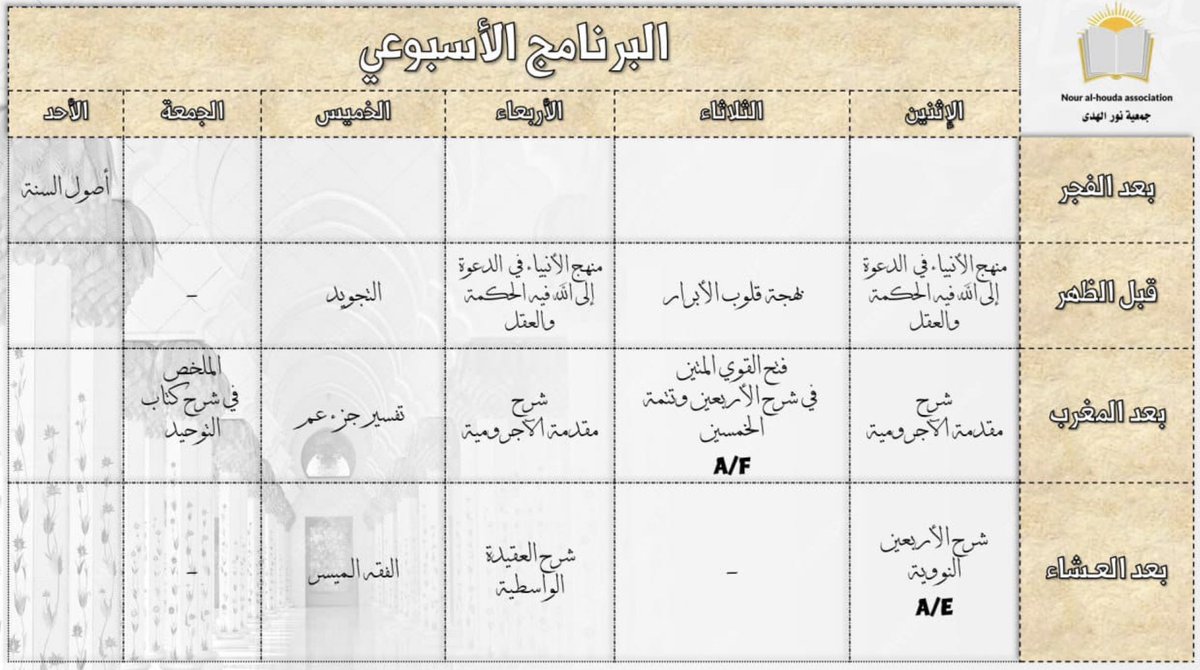 MarkazNurElHuda's tweet photo. The latest timetable at Markaz Nur El-Huda. May Allaah bless it. https://t.co/6mcCGFpcn7