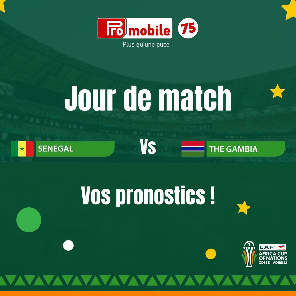 promobilesn's tweet photo. Jour de match 🇸🇳 🦁 !
Nos lions font leur entrée en lice dans la compétition aujourd'hui face à nos dëkëndo 🇬🇲 😄 !
Luy sa pronostic ? 🤔
#promobilesénégal #promobile #Mbegtémi #madeinsenegal #SunuMoomel https://t.co/izsGVFxp5L
