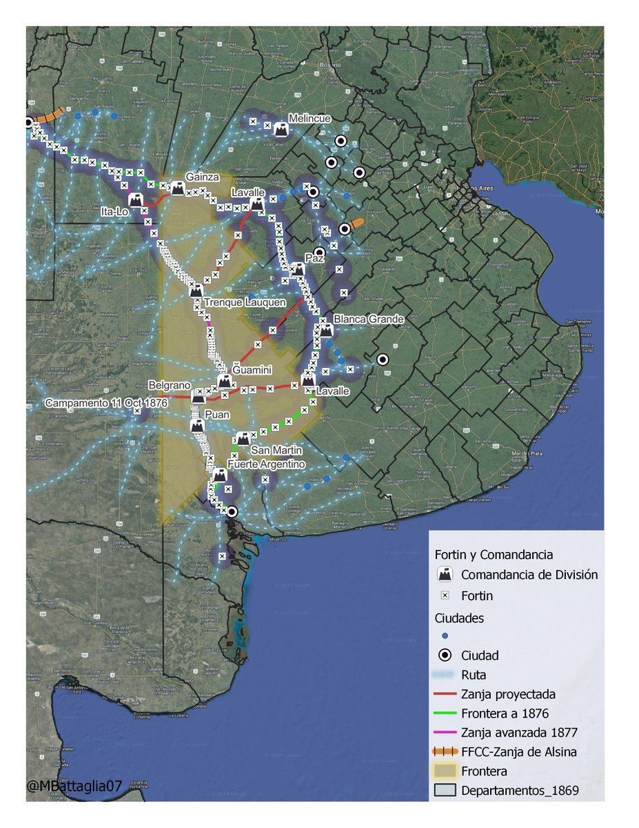 Para arrancar, corresponde entender ¿por dónde se extendió esta red de fortines y defensas?

La respuesta es: en su mayoría, están en lo que era catalogado como "Frontera". 

Si vemos las principales ciudades, vemos que todas estaban alejadas de esta zona.