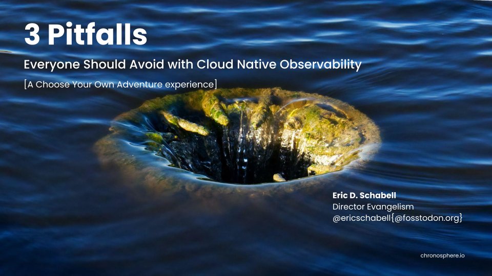 ericschabell's tweet photo. Bringing back choose-your-own-adventure to this talk at #CloudNativeLon, where attendees choose their own 3 Pitfalls Everyone Should Avoid with #Cloudnative #Observability from a longer list. Check out the recording and fun of our #o11y adventure! https://t.co/EAfqFbjmCF https://t.co/ENNcmXVbhl