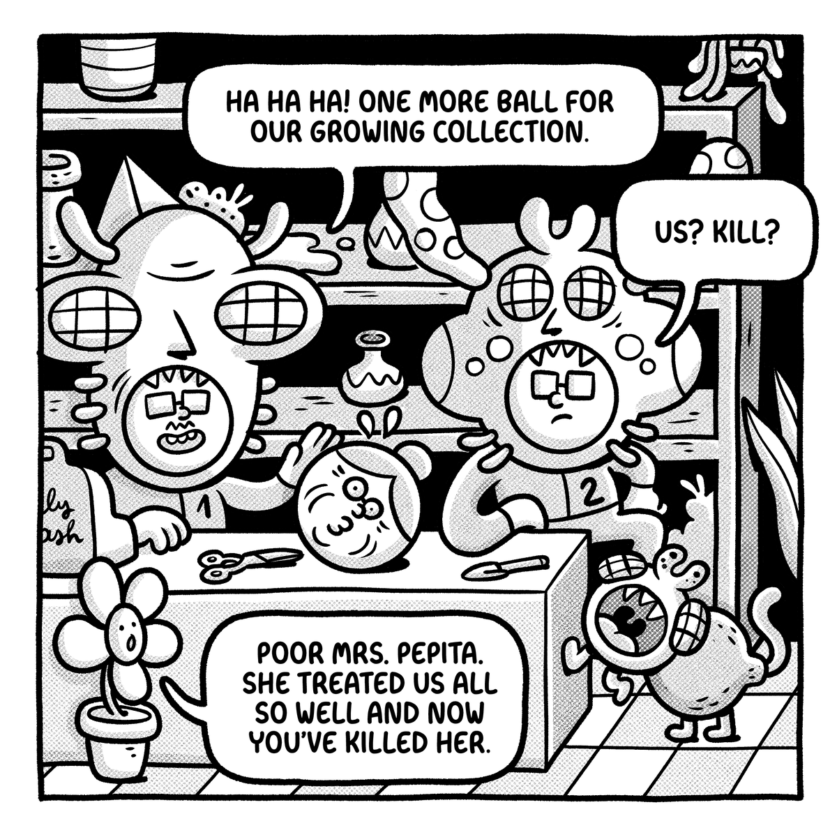 …aaand Pepita’s Plant Shop is BACK!

We'll post a weekly strip from now on, so brace yourselves for more 🏀🏀, 🪴🪴, and 👽👽!

Head over to instagram.com/pepitasplantsh… to read the whole story!