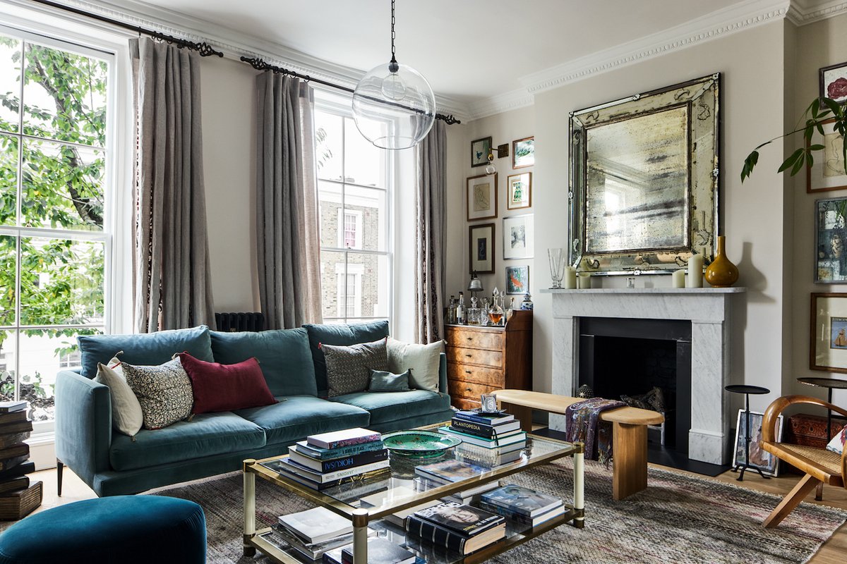 Revamped Kennington townhouse with Farrow &amp; Ball! Blended period charm with modern vibes. Entrance: Skimming Stone &amp; Strong White. Living room: Strong White walls, floral wallpaper feature. Bedrooms: Skimming Stone &amp; florals. ✨ #HomeMakeover #KenningtonLiving