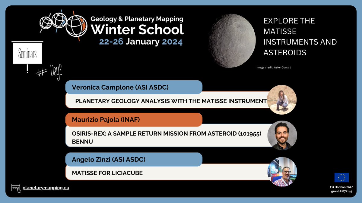 #GMAPWinterSchool2024 seminars: 🗓 Jan 23, 2024, MATISSE instrument and asteroids! 🌌🛰️ 
Jan 22-26, 2024. Look at the program: linktr.ee/planetarymappi… #PlanetaryMapping