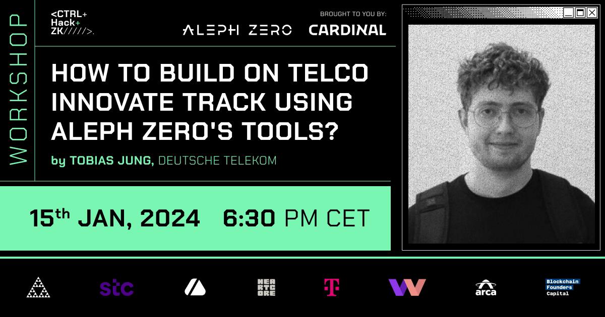 mms_Blockchain's tweet image. &amp;lt;CTRL+Hack+ZK/////&amp;gt; &amp;lt;WrkShop&amp;gt;

15th Jan, 2024  6:30 PM CET

Join our #BDev Tobias Jung today for an informative workshop on #Telco #Blockchain and #Web3! Learn more:

hack.alephzero.org

See you there, h4ckers 🎉

@Aleph__Zero #Azero #Hackathon #Telekom #MMS