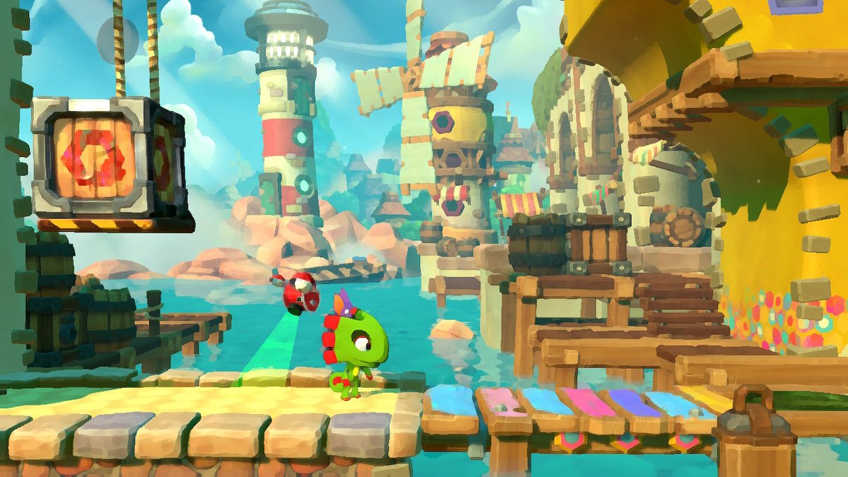 JustGreenOne's tweet photo. This has unlockable in-game mods. By default you can combine up to 3 at once. Some effect gameplay, and others effect visuals.
Here's what one level looks like with the huge head, cartoon shading, & painted world mods all turned on.
#YookaLaylee #ImpossibleLair #NintendoSwitch https://t.co/VKweLiZFov