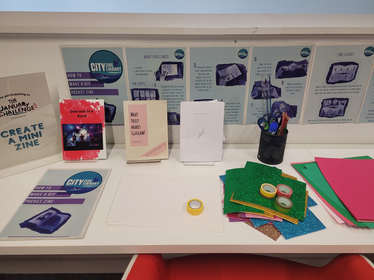 COGCLibraries's tweet photo. Join us this week in The January Challenge at City Library to make a Pocket Zine! There are simple instructions to follow, examples of excellent zines that have already been made, and plenty of materials to get creative with.
#TheJanuaryChallenge #COGCLibraries #libandlearn https://t.co/H4pHH4elQt