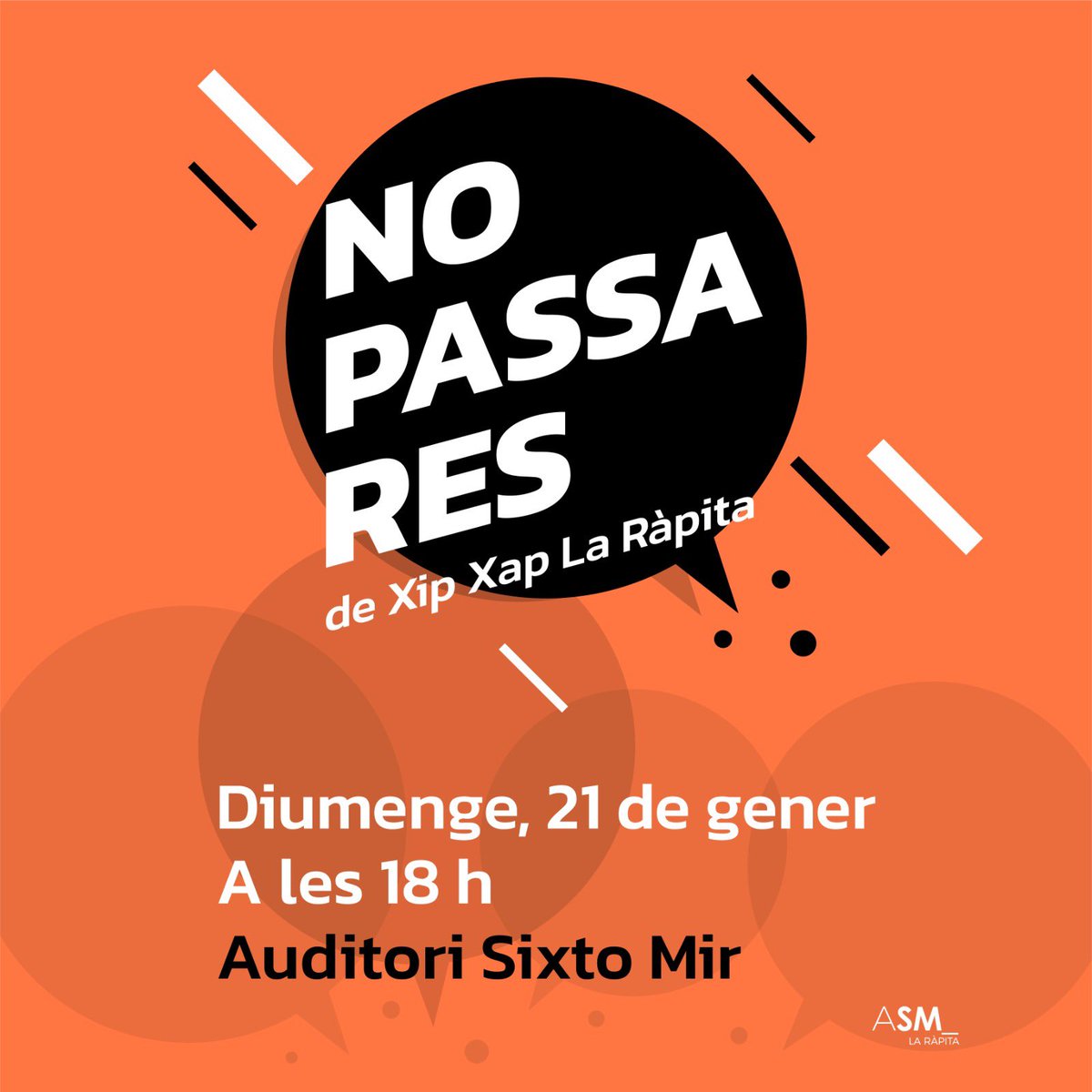ajlarapita's tweet photo. Si us vau quedar amb les ganes al mes de desembre, aquest diumenge teniu una darrera oportunitat de xalar amb l'espectacle 'No passa res', de #XipXapLaRàpita.
Entrades a la venda (5 €) a les botigues de Natàlia Guart i Valeria Moda.
#CulturaRàpita24 #teatre #NoPassaRes https://t.co/K5BnoolBwK